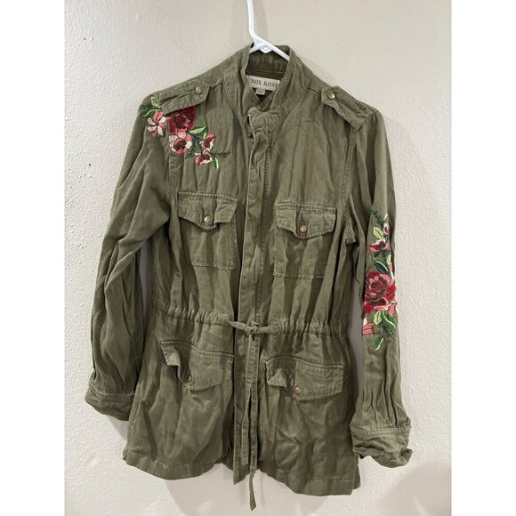 Knox Rose Military Style Embroidered Womens Jacket Size XS Flowers Pockets - Picture 1 of 9